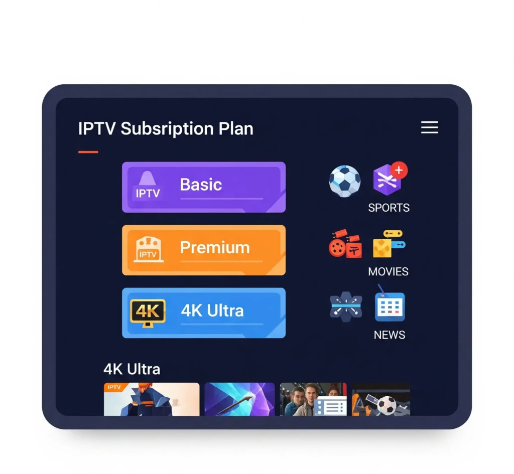 IPTVStripe subscription plans for 4K Live IPTV including sports, movies, and news